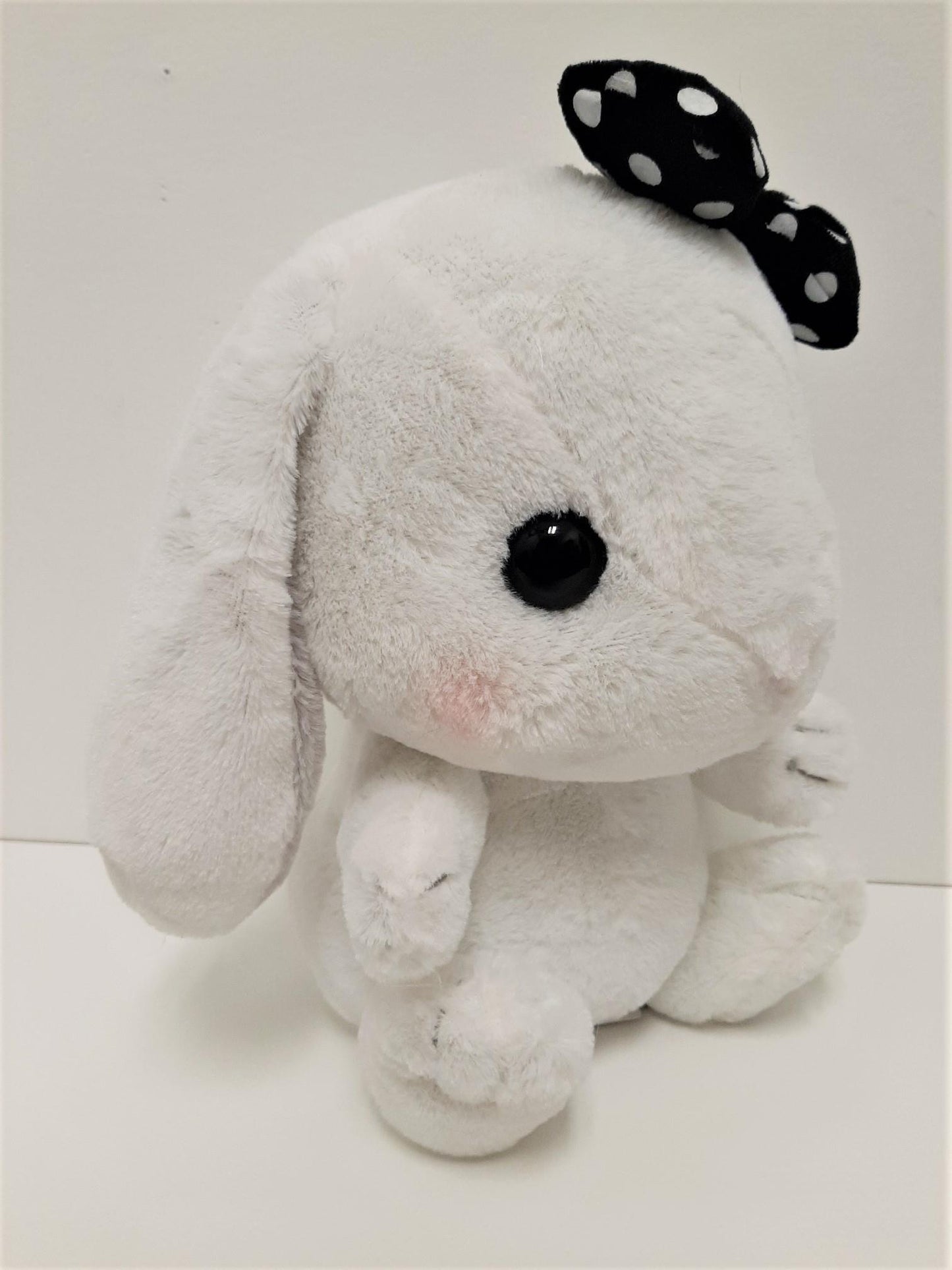 Amuse: White Bunny Black Polka-Dot Bow 10" Plush