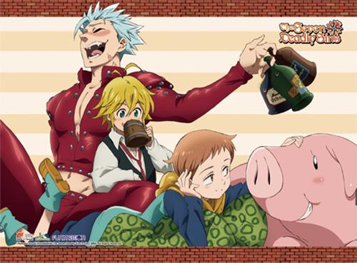 Seven Deadly Sins: Ban, Meliodas, King & Hawk Drinking Wall Scroll