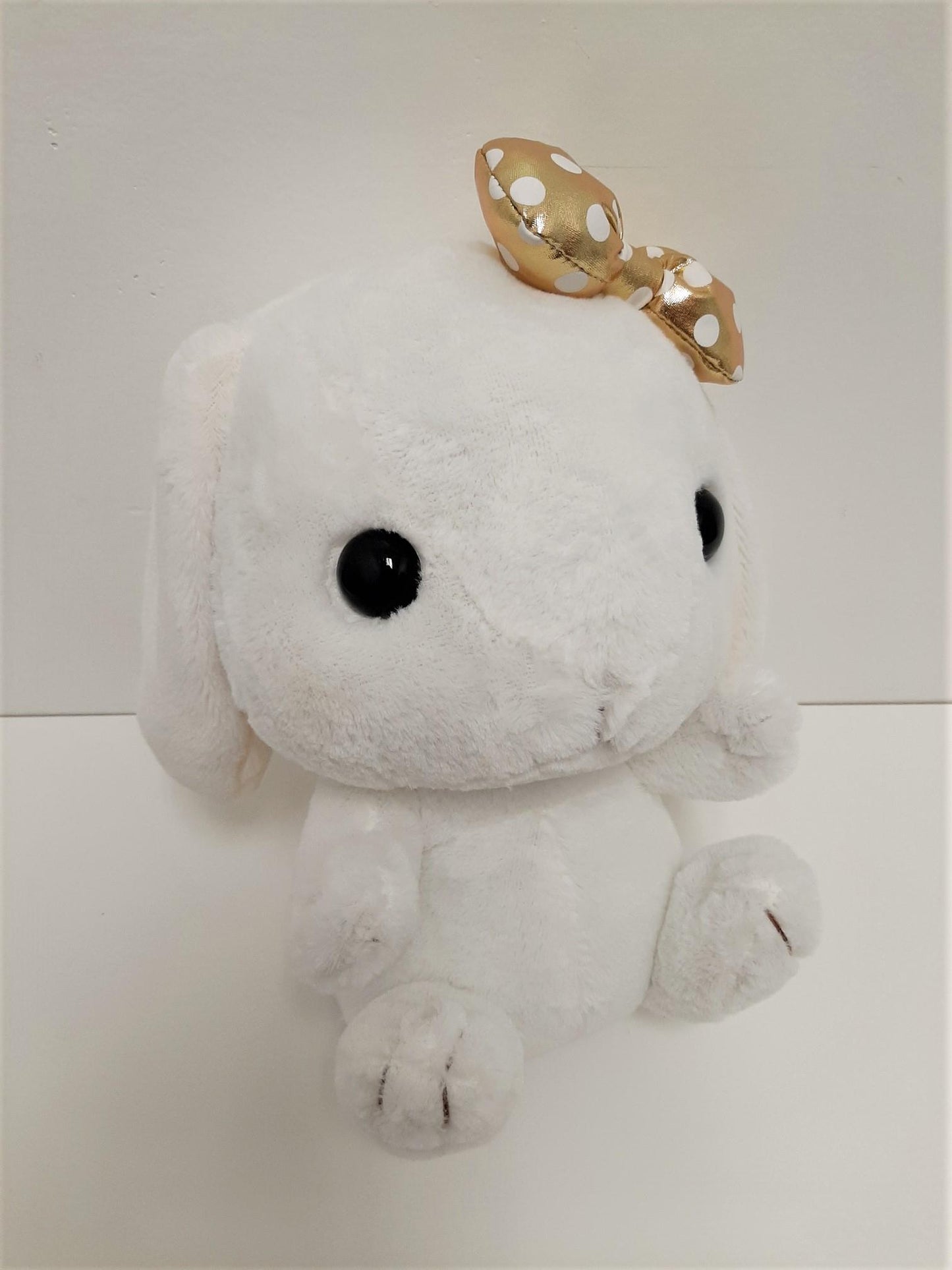 Amuse: White Bunny Gold Polka-Dot Bow 10" Plush
