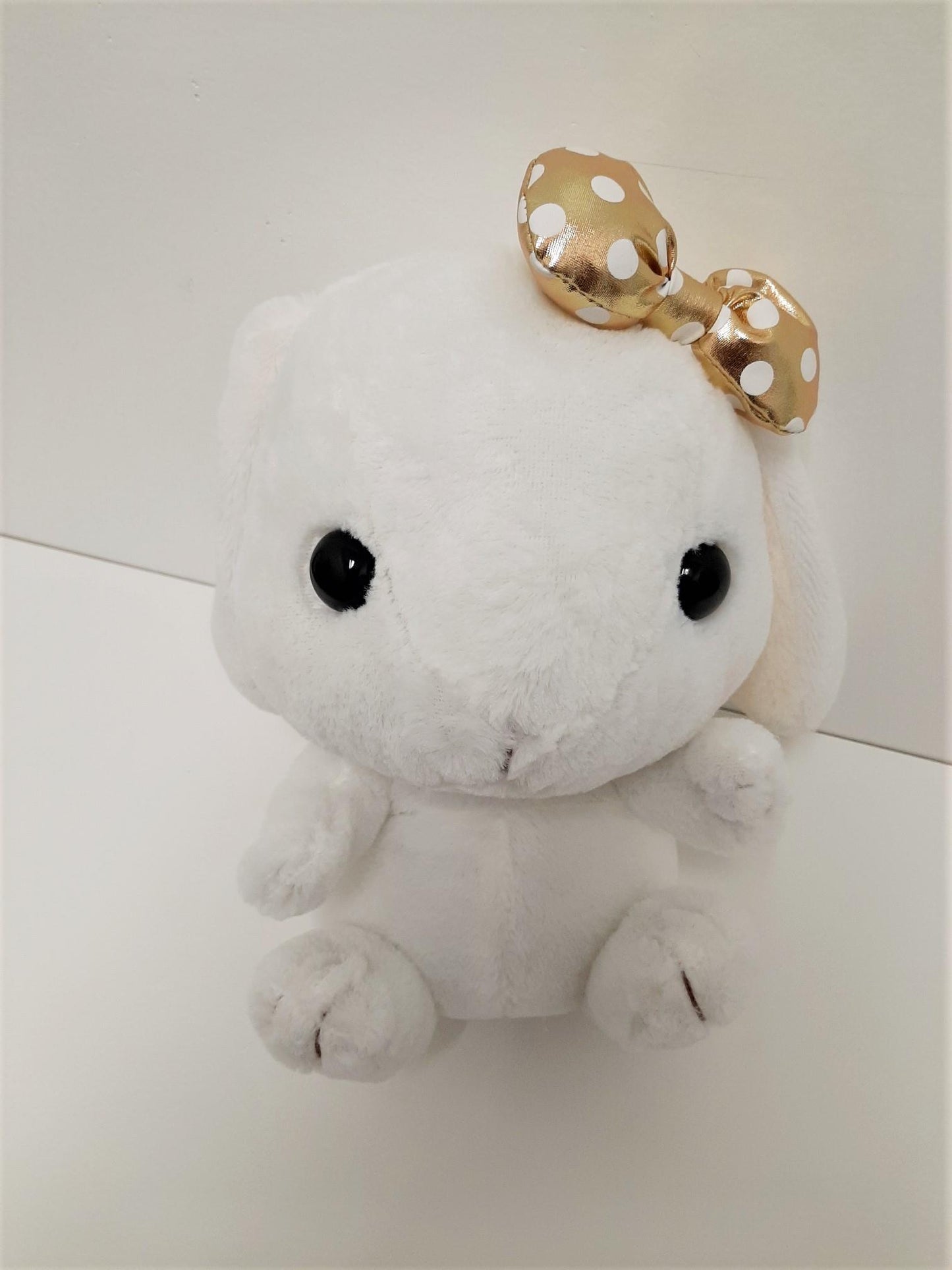 Amuse: White Bunny Gold Polka-Dot Bow 10" Plush