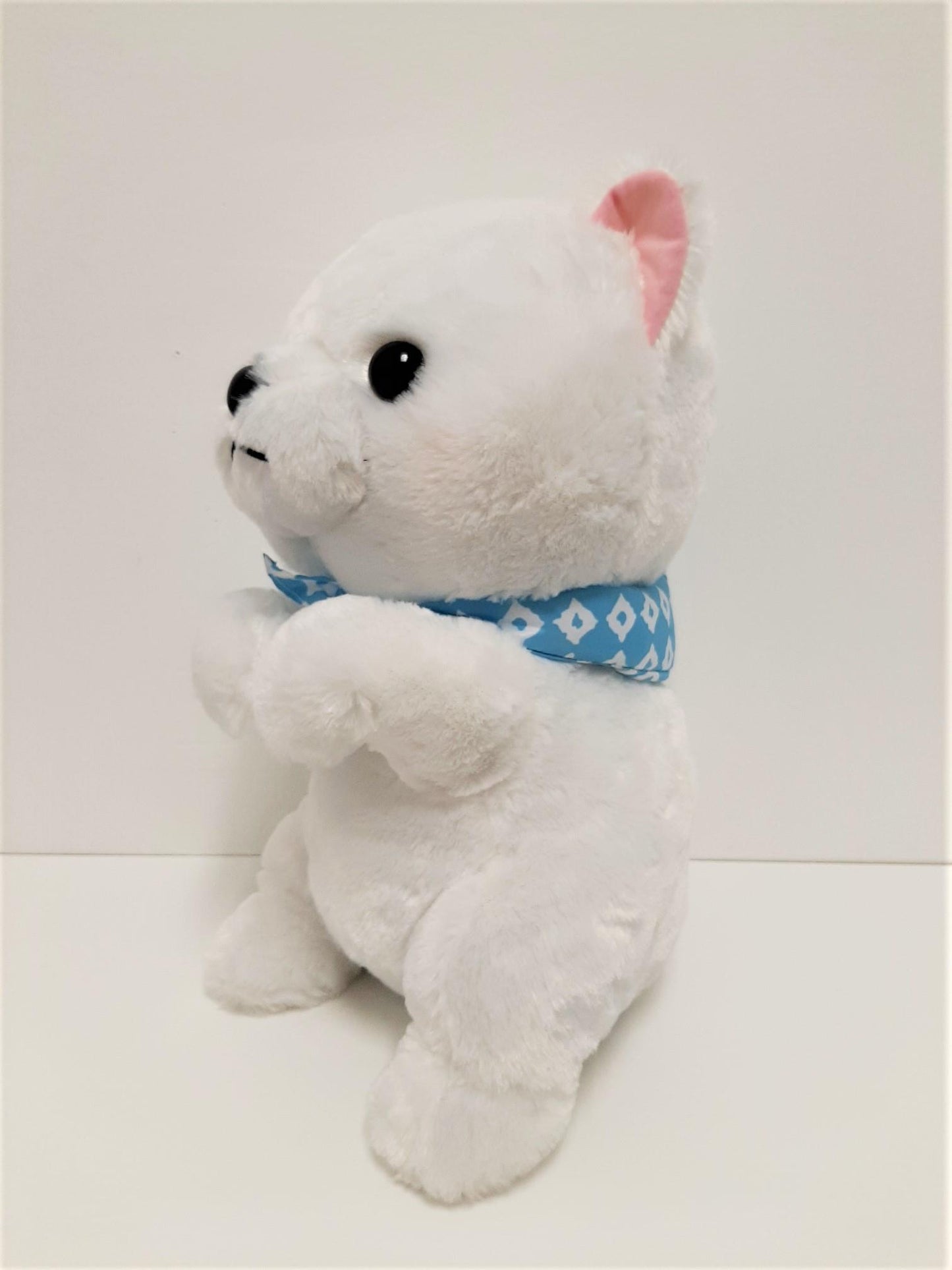 Amuse: White Puppy Blue Scarf 16.5" Plush