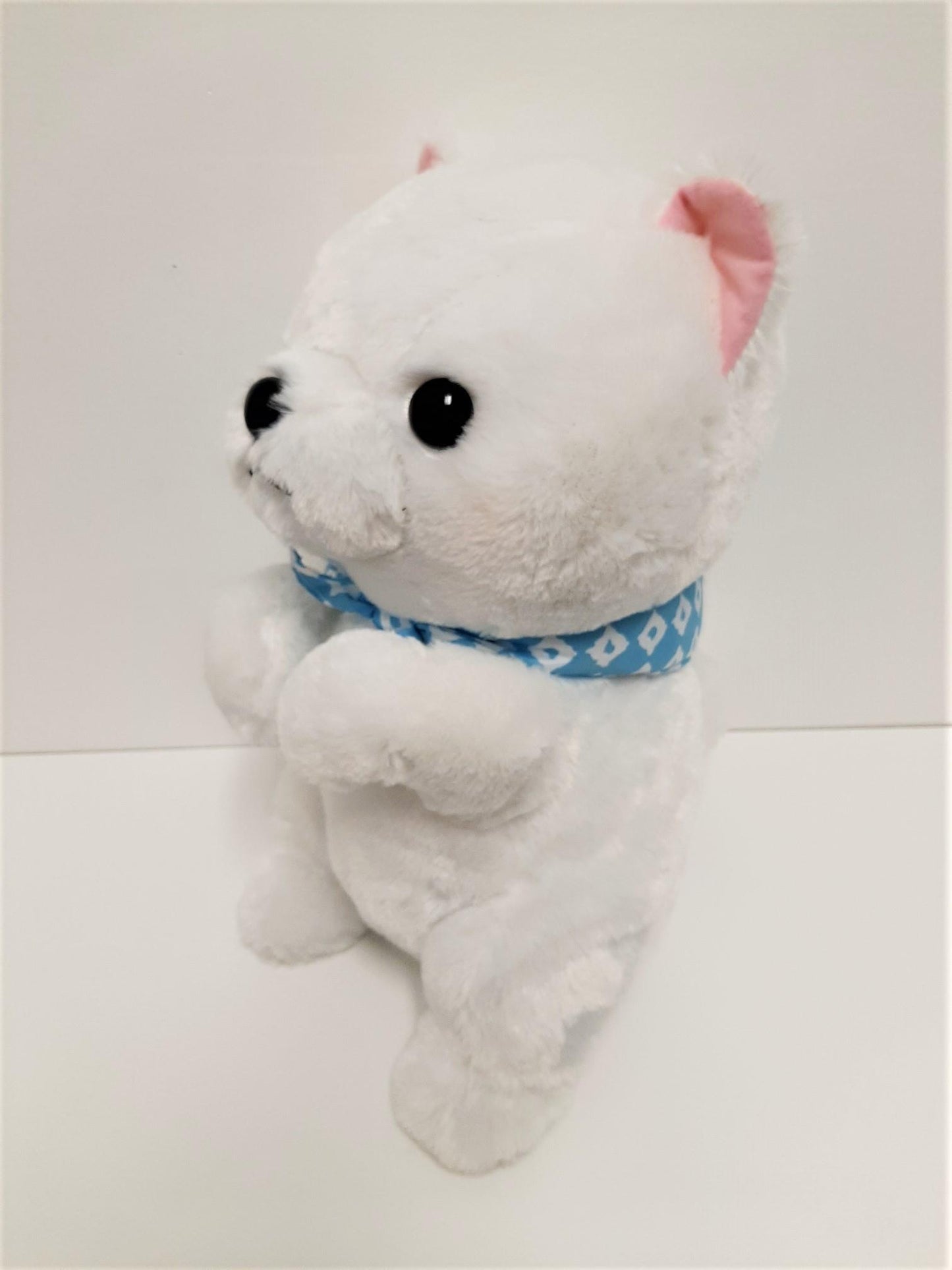 Amuse: White Puppy Blue Scarf 16.5" Plush
