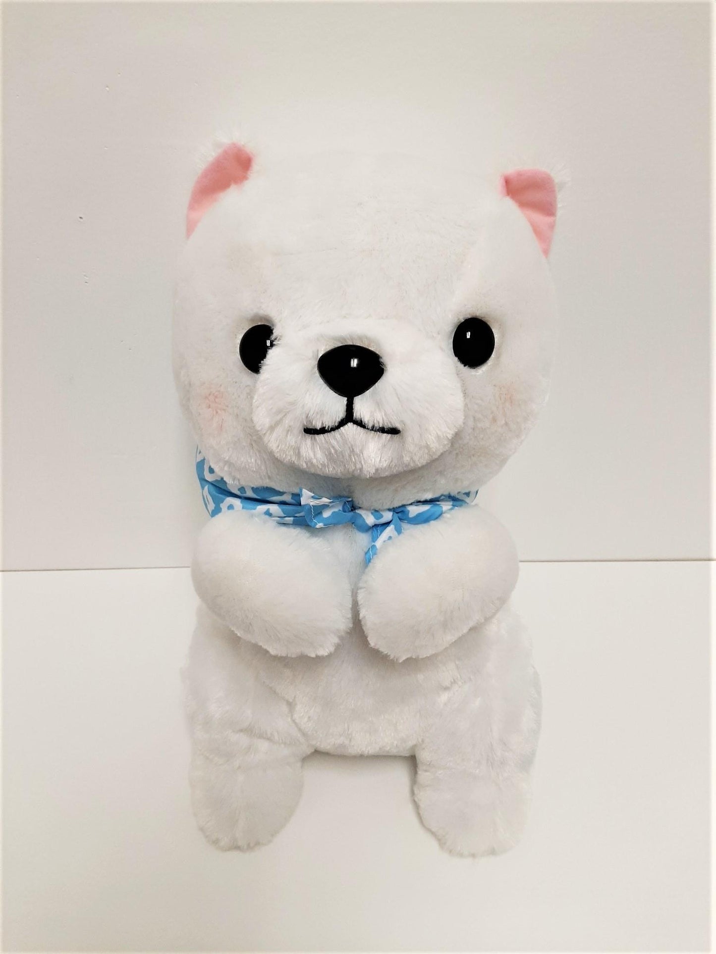 Amuse: White Puppy Blue Scarf 16.5" Plush