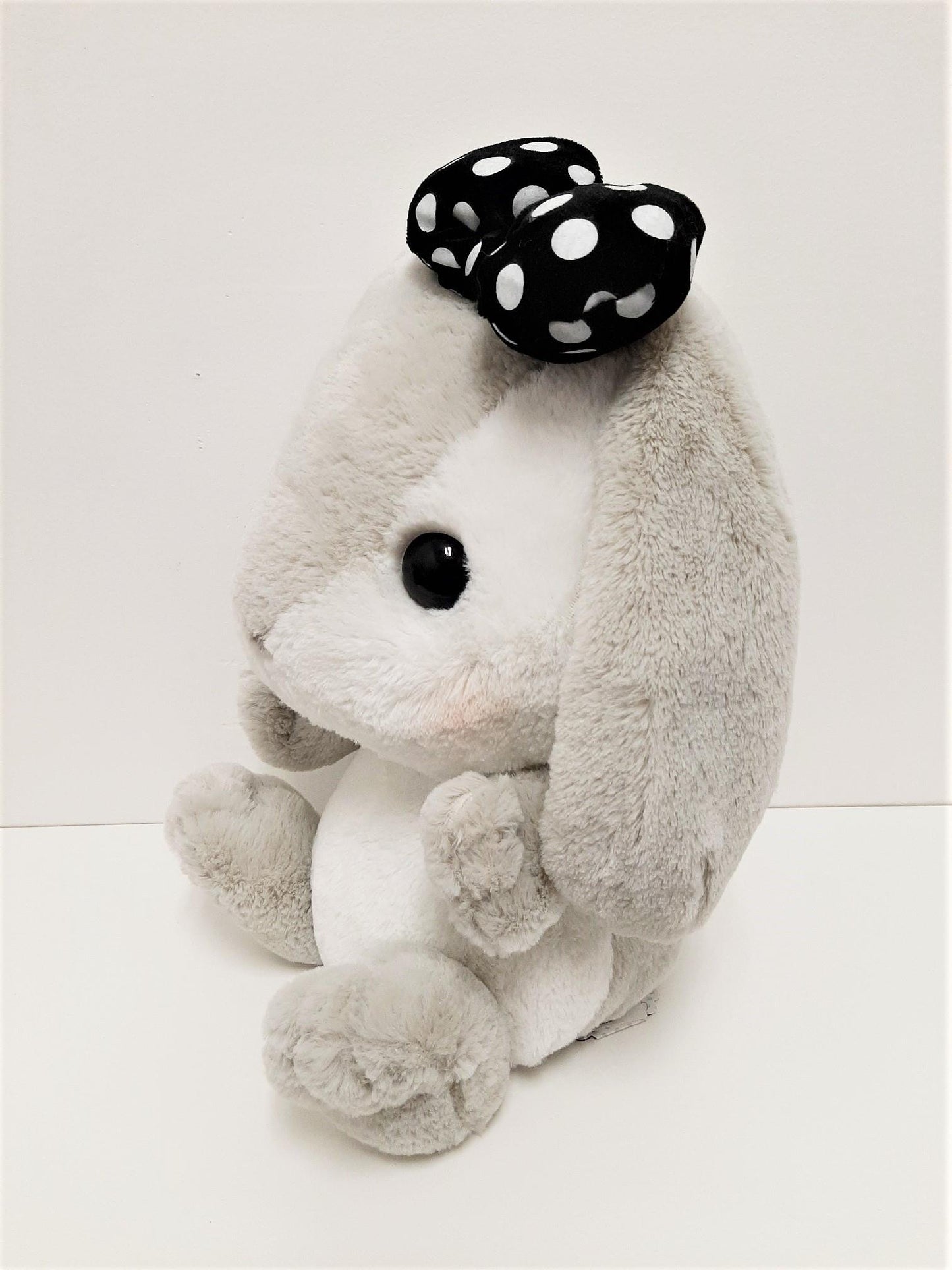 Amuse: Grey Bunny Black Polka-Dot Bow 16" Plush