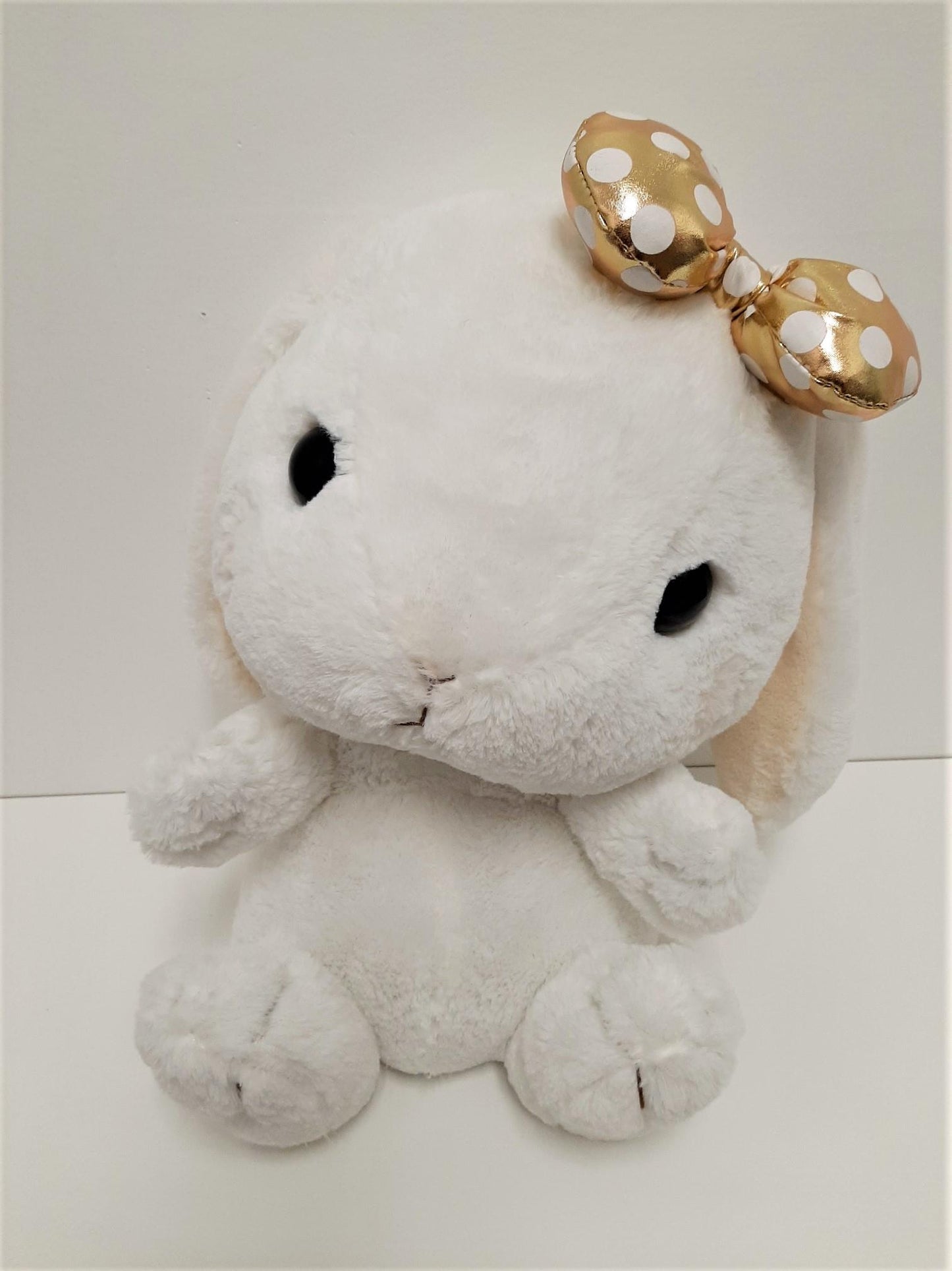 Amuse: White Bunny Gold Polka-Dot Bow 16" Plush