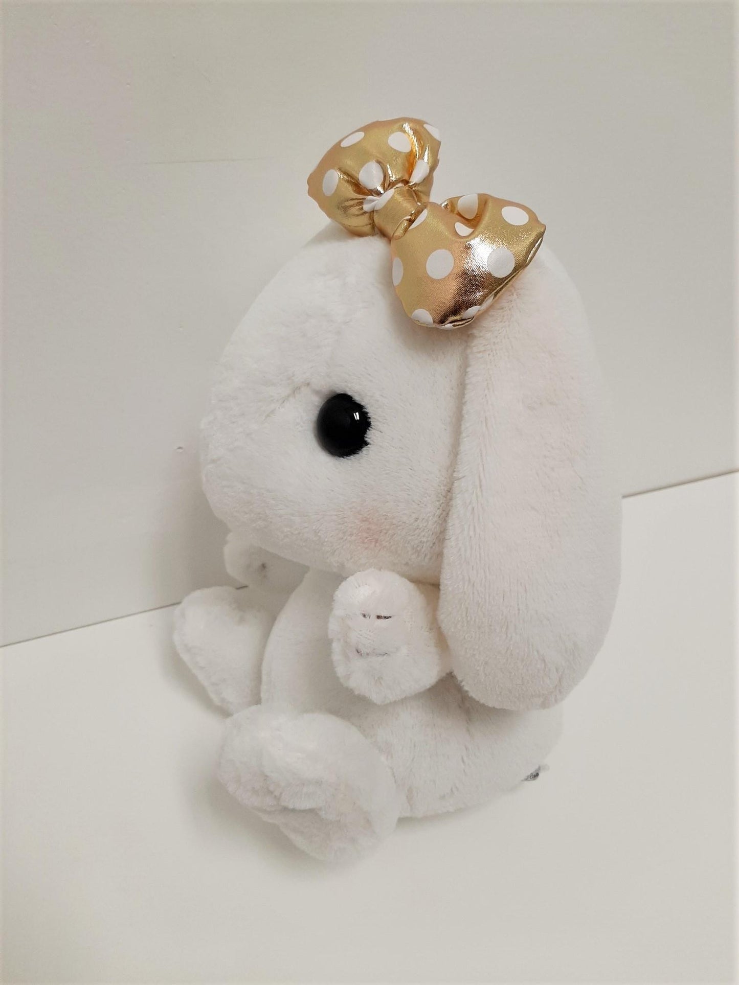 Amuse: White Bunny Gold Polka-Dot Bow 10" Plush