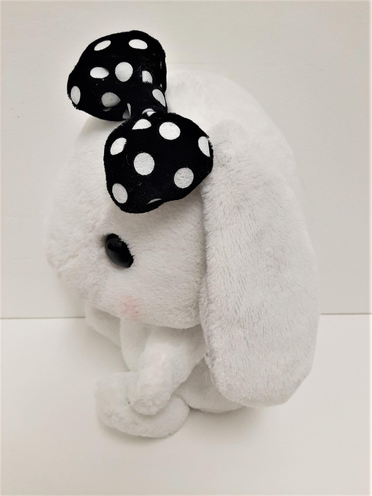 Amuse: White Bunny Black Polka-Dot Bow 10" Plush
