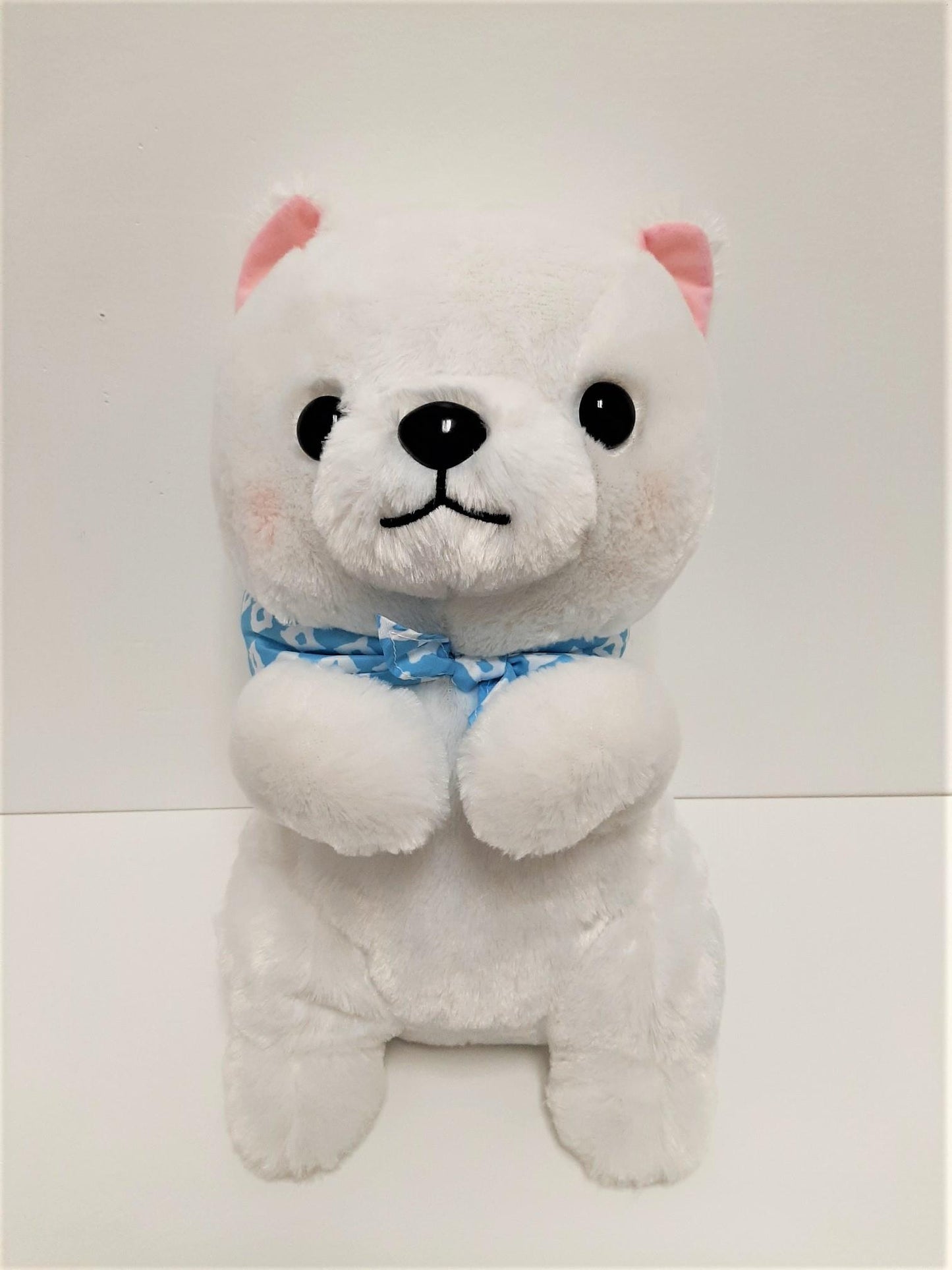 Amuse: White Puppy Blue Scarf 16.5" Plush