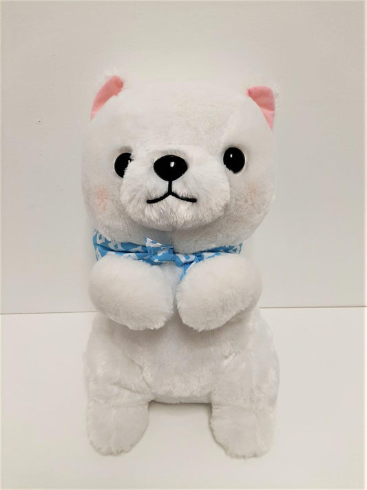 Amuse: White Puppy Blue Scarf 16.5" Plush