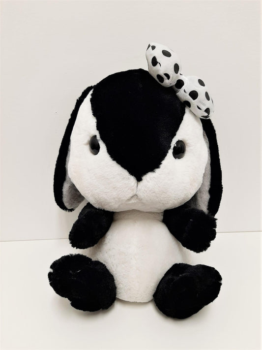 Amuse: Black Bunny White Polka-Dot Bow 16" Plush