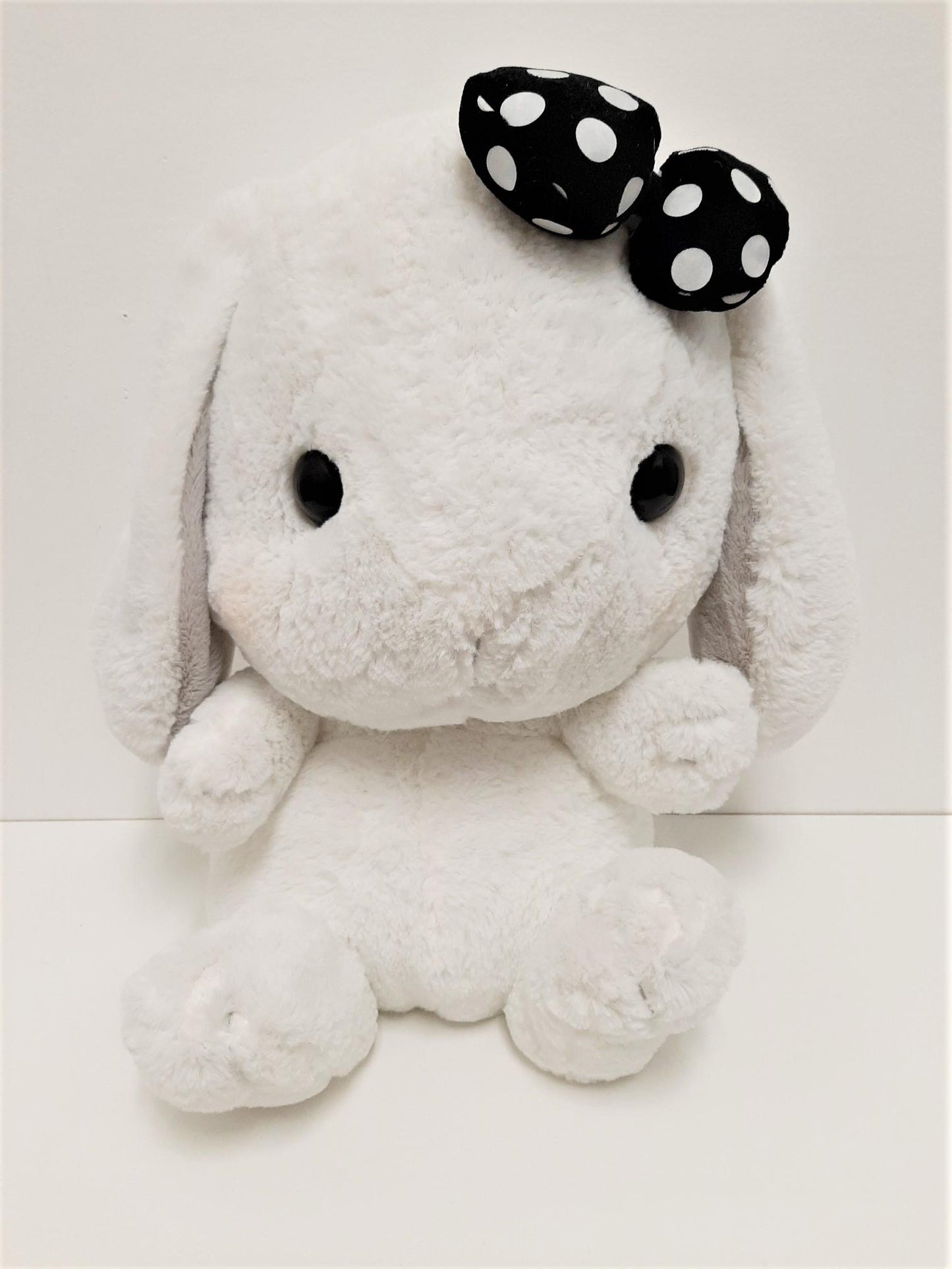 Amuse: White Bunny Black Polka-Dot Bow 16" Plush