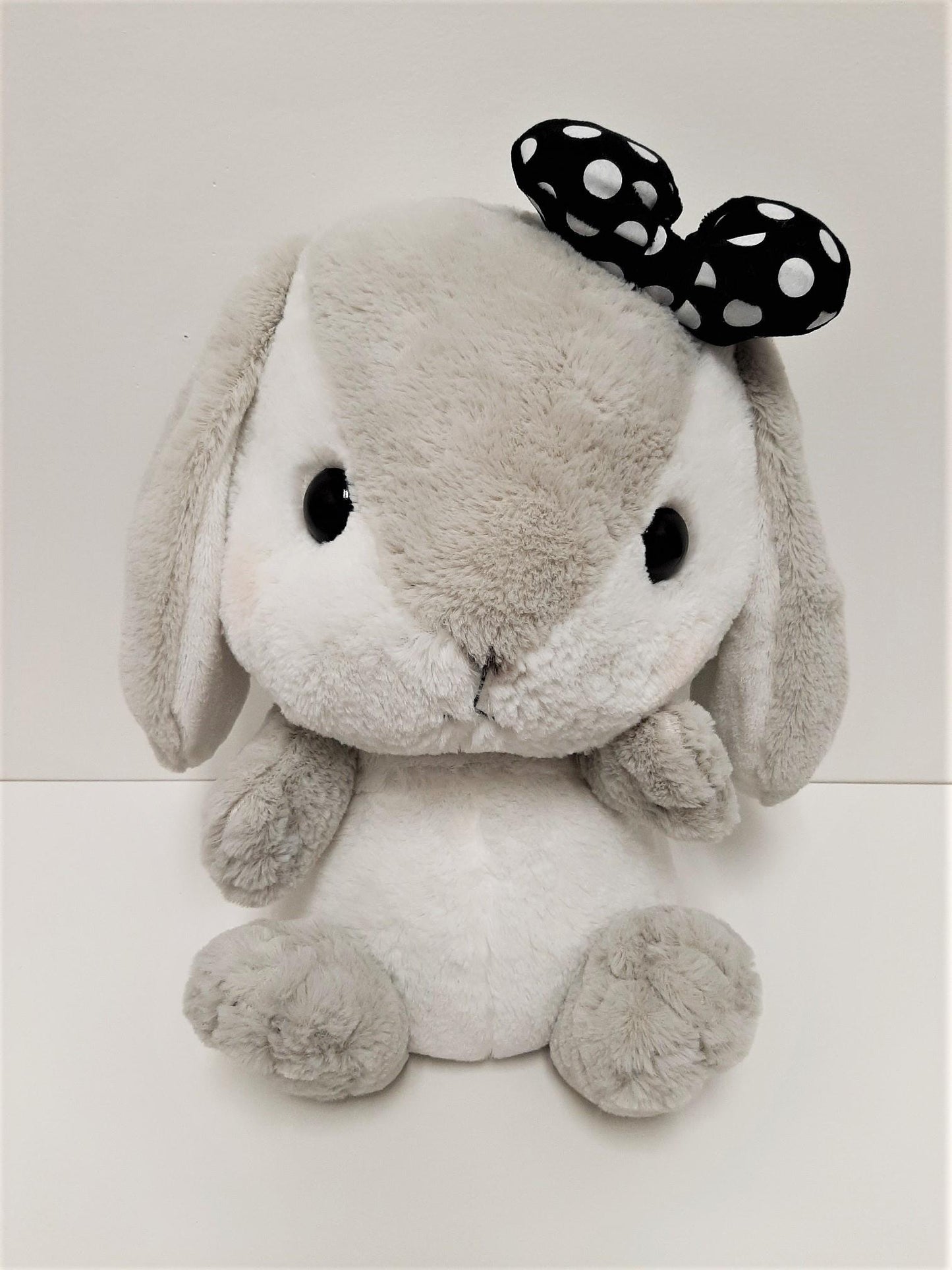 Amuse: Grey Bunny Black Polka-Dot Bow 16" Plush