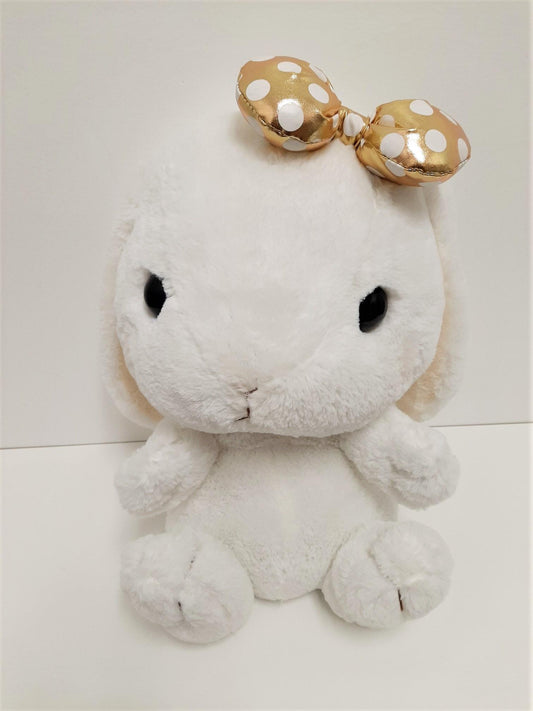 Amuse: White Bunny Gold Polka-Dot Bow 16" Plush