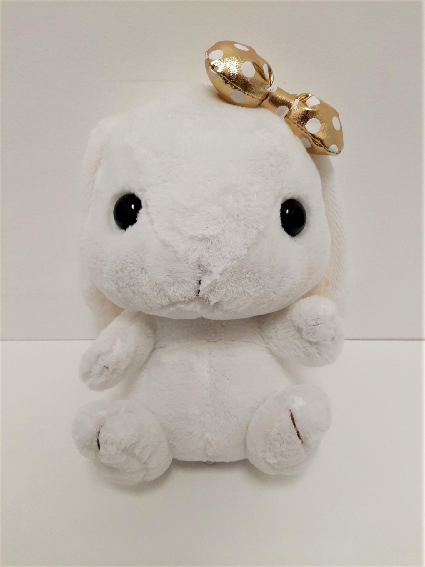 Amuse: White Bunny Gold Polka-Dot Bow 10" Plush