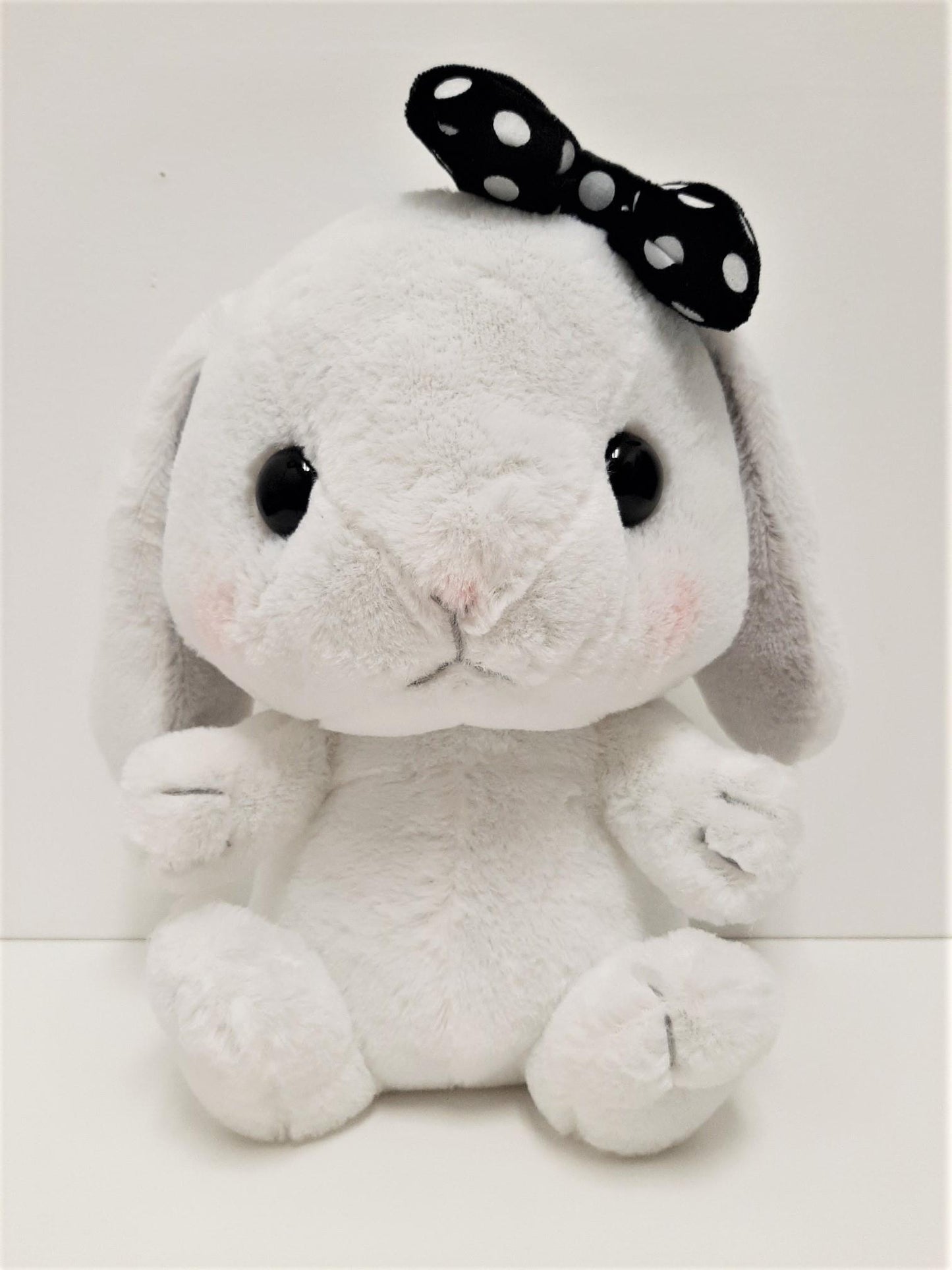 Amuse: White Bunny Black Polka-Dot Bow 10" Plush