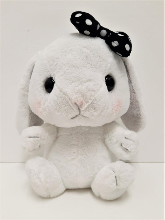 Amuse: White Bunny Black Polka-Dot Bow 10" Plush