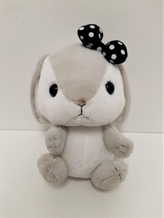 Amuse: Grey Bunny Black Polka-Dot Bow 10" Plush